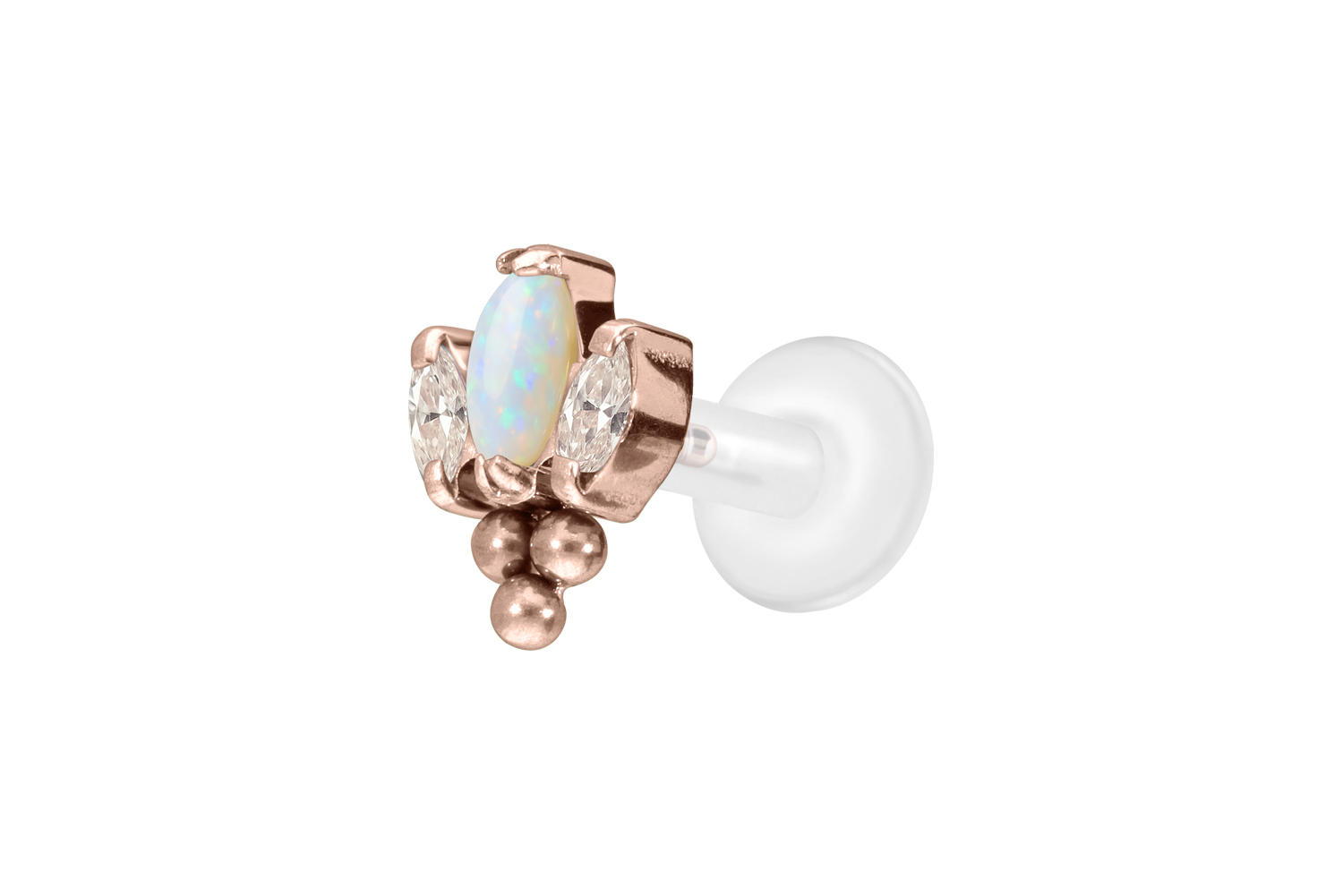 PTFE Labret Piercing mit Innengewinde + Titan-Aufsatz LOTUSBLÜTE + 3 KUGELN